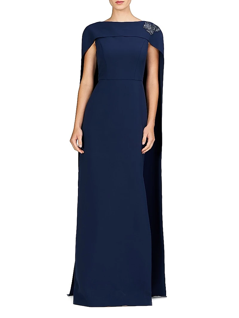 Alexandria Embellished Crepe Cape Gown