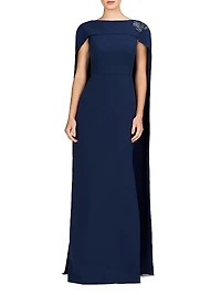 Alexandria Embellished Crepe Cape Gown