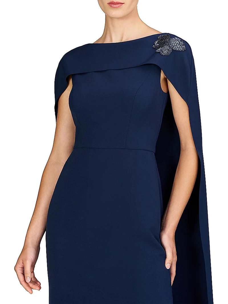 Alexandria Embellished Crepe Cape Gown