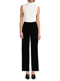 Velvet Stretch Wide-Leg Pants