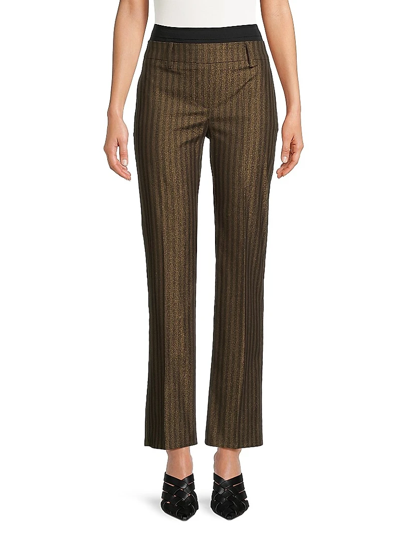 Double-Waist Striped Flare Pants