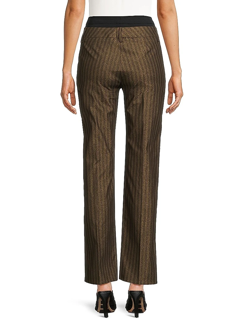 Double-Waist Striped Flare Pants