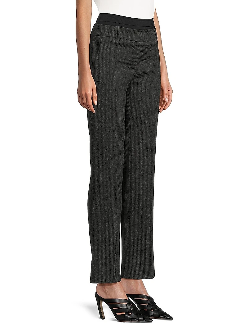 Double-Waist Ribbed Flare Pants