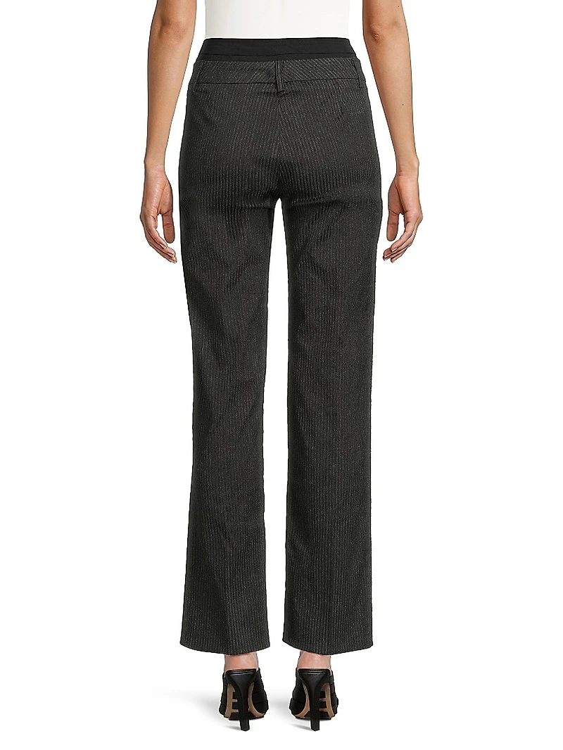 Double-Waist Ribbed Flare Pants