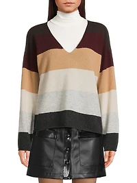 Rainbow Penny V Striped Cashmere Sweater