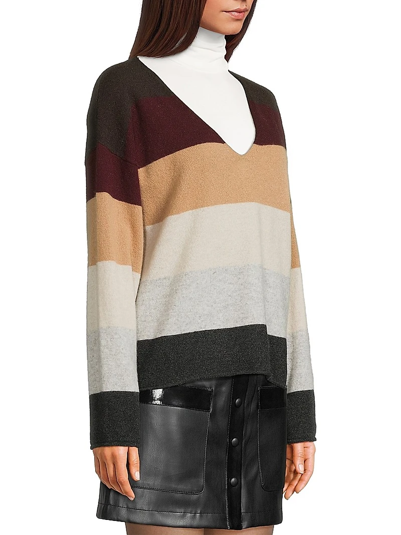 Rainbow Penny V Striped Cashmere Sweater