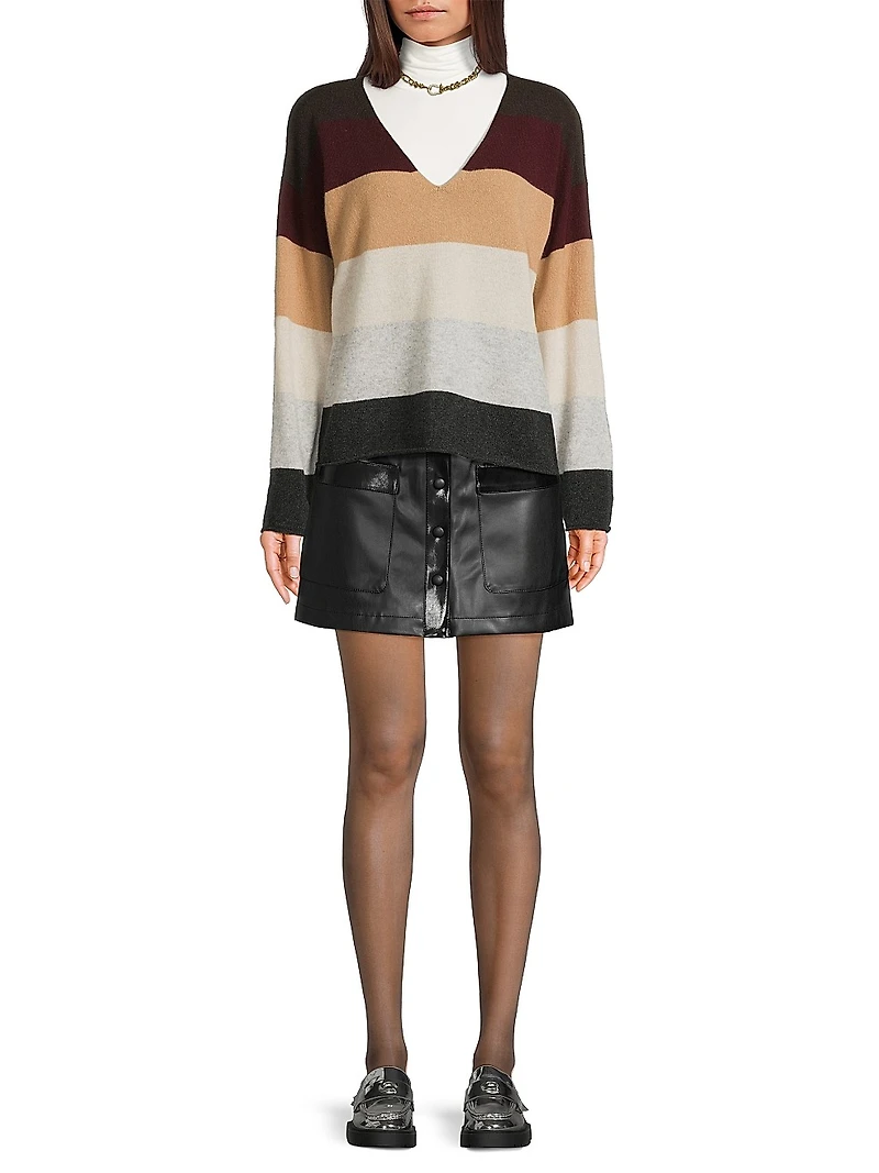 Rainbow Penny V Striped Cashmere Sweater
