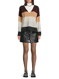 Rainbow Penny V Striped Cashmere Sweater