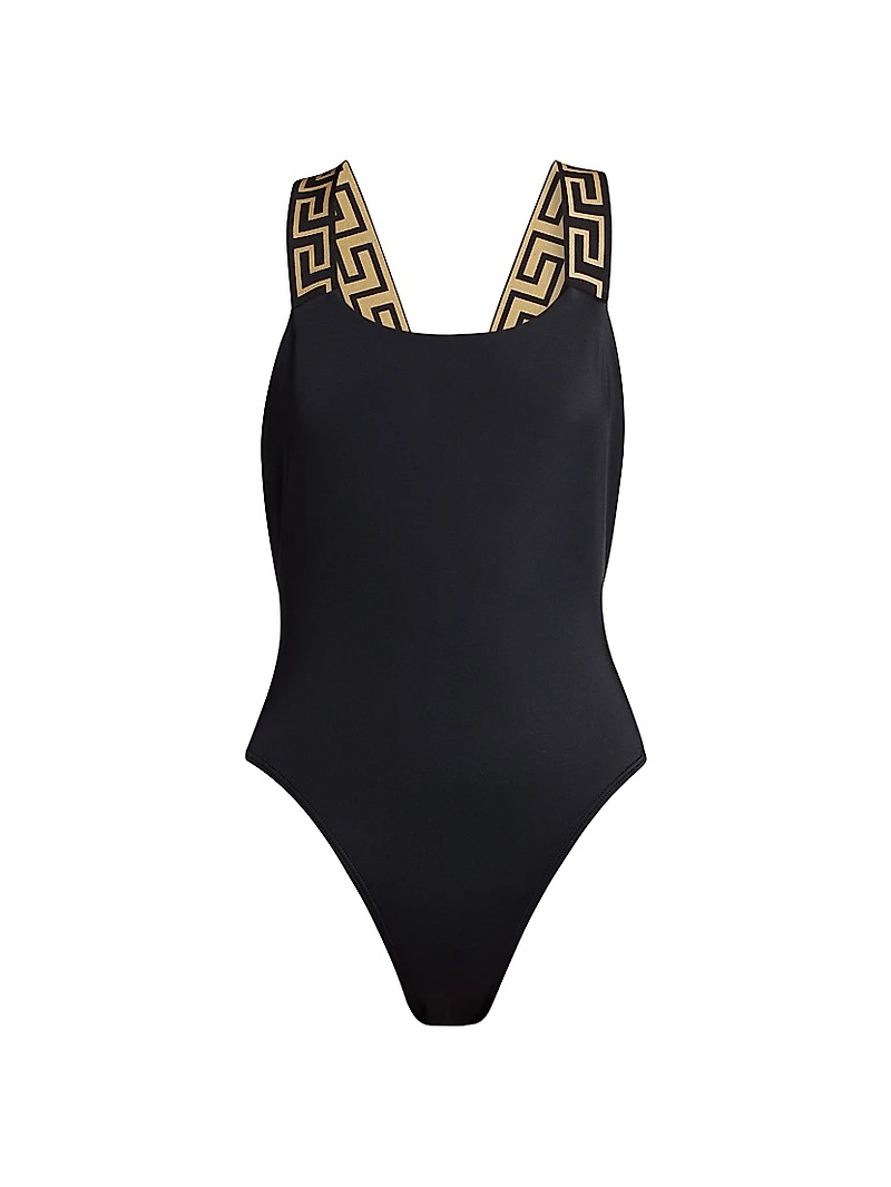 Greek Key Strap One-Piece Swimsuit
