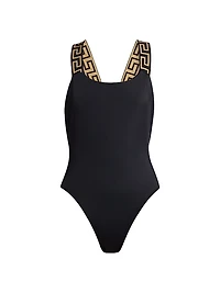 Greek Key Strap One-Piece Swimsuit