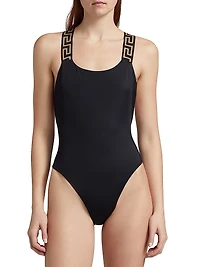 Greek Key Strap One-Piece Swimsuit