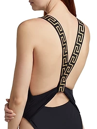 Greek Key Strap One-Piece Swimsuit