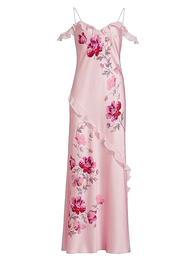 Parisa Carnation Print Draped Slip Gown