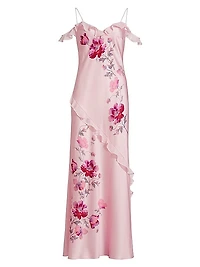 Parisa Carnation Print Draped Slip Gown