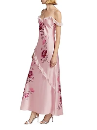 Parisa Carnation Print Draped Slip Gown