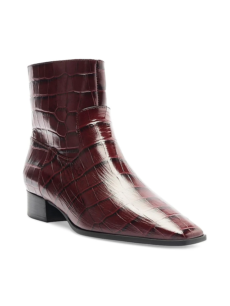 Helena Crocodile-Embossed Leather Booties