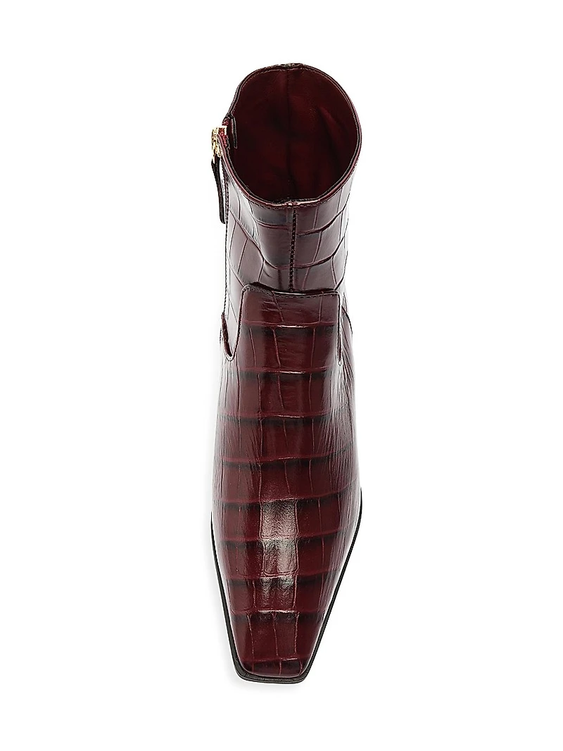 Helena Crocodile-Embossed Leather Booties