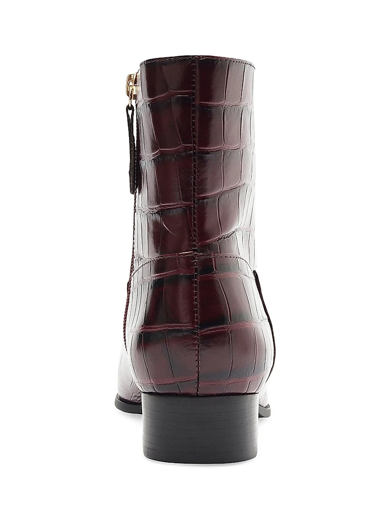 Helena Crocodile-Embossed Leather Booties
