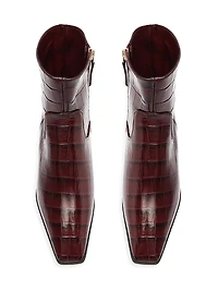 Helena Crocodile-Embossed Leather Booties
