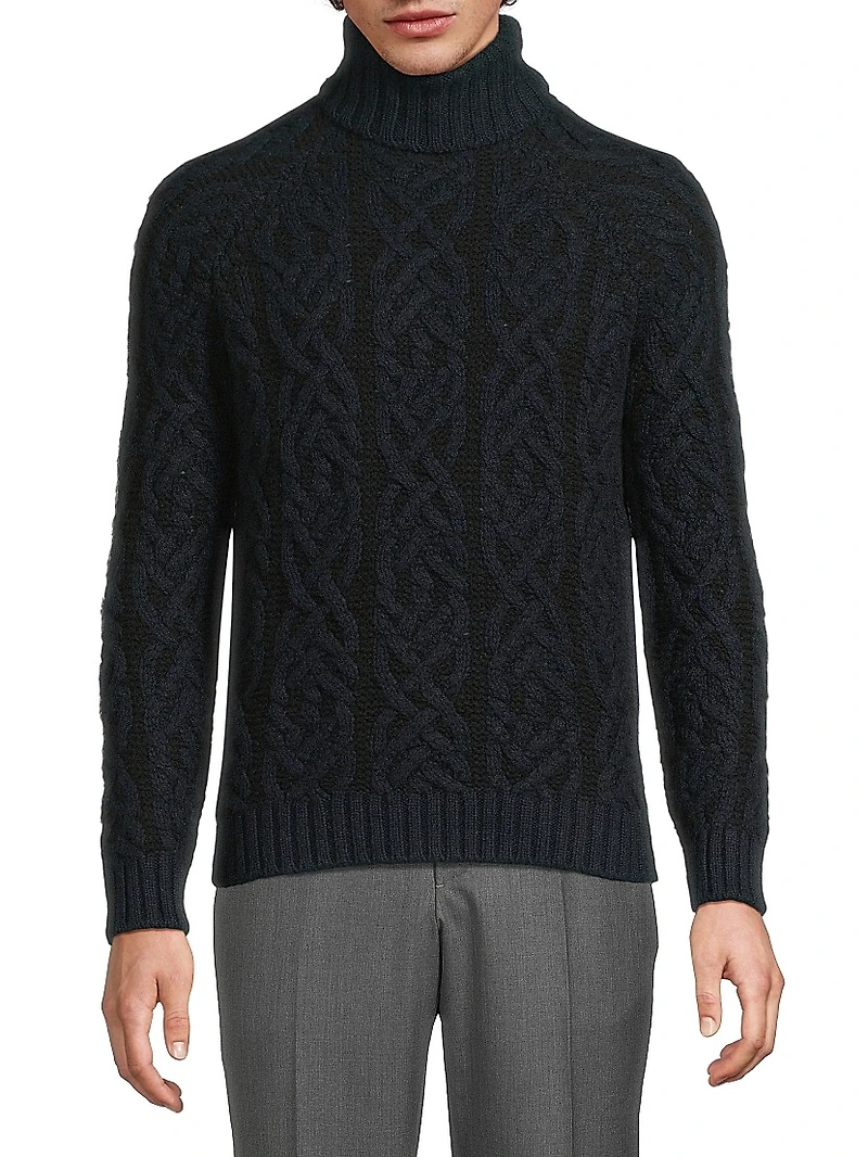 Maglia Uomo Cashmere-Wool Cable-Knit Turtleneck Sweater