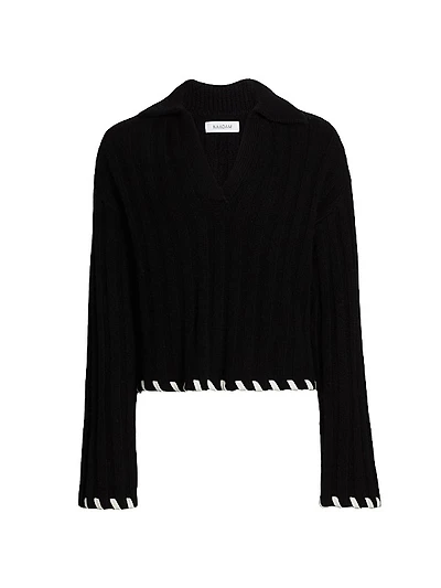 Wool-Cashmere Whipstitched Polo Sweater