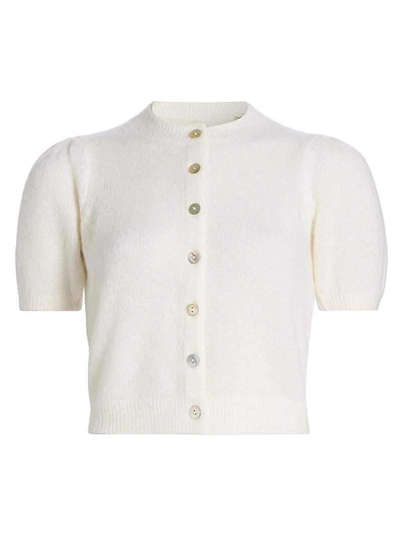 Anisa Alpaca-Wool Puff-Sleeve Cardigan