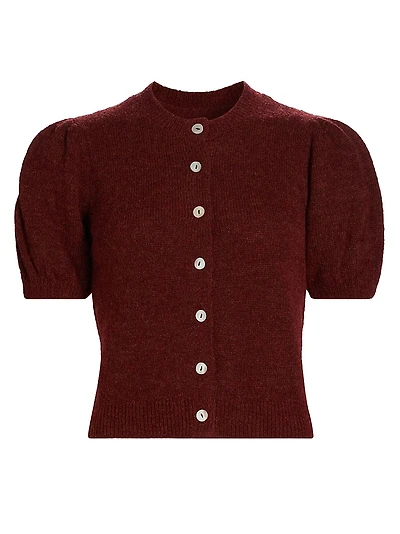 Anisa Alpaca-Wool Puff-Sleeve Cardigan