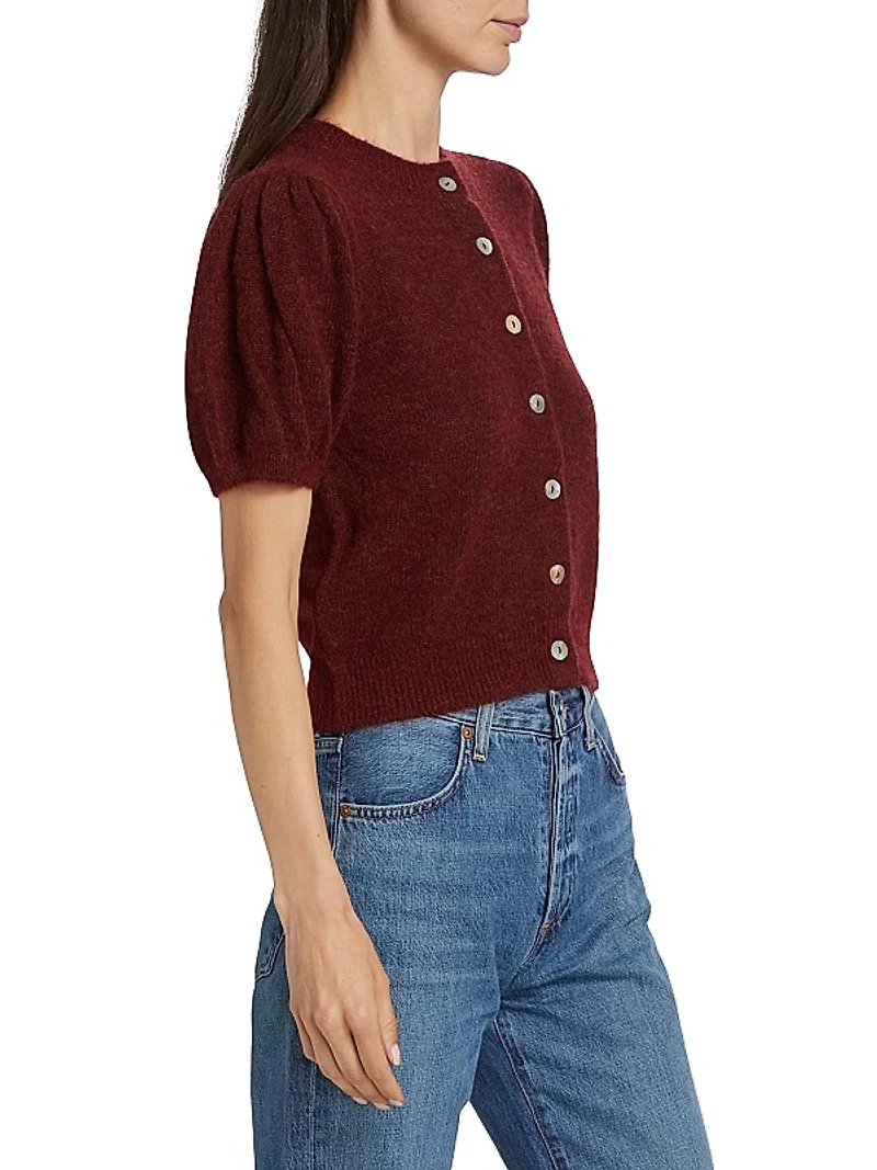 Anisa Alpaca-Wool Puff-Sleeve Cardigan