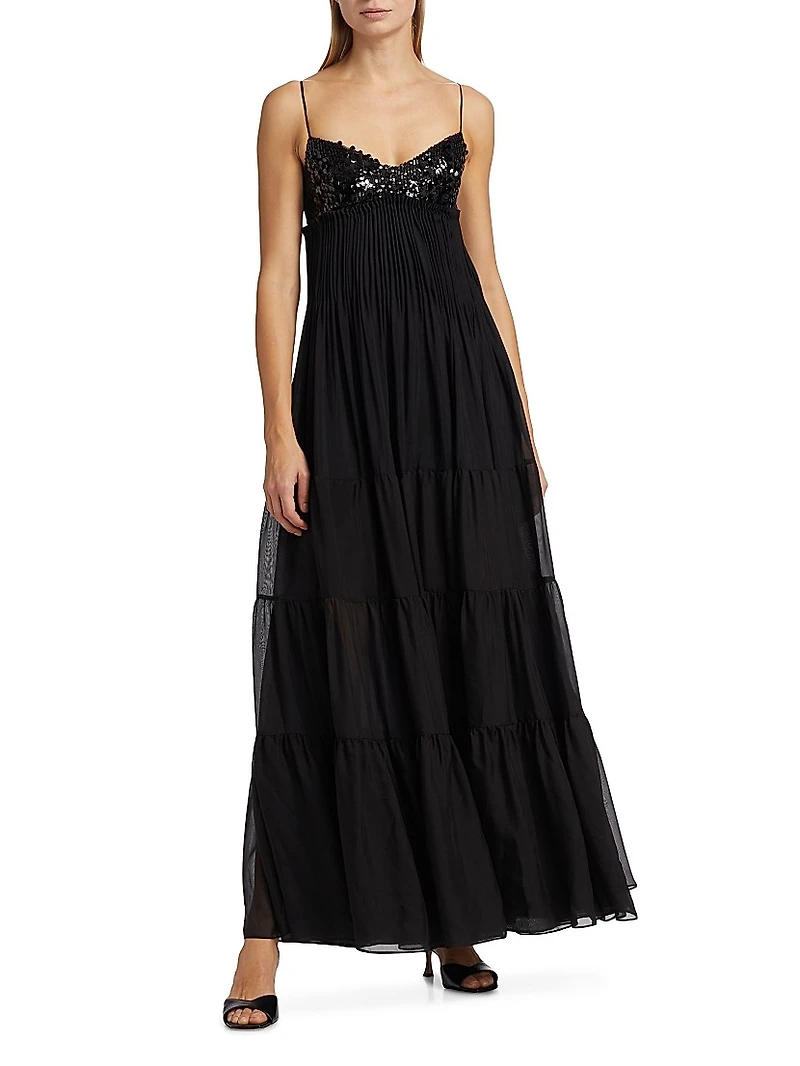 Tamar Embellished Chiffon Tiered Gown