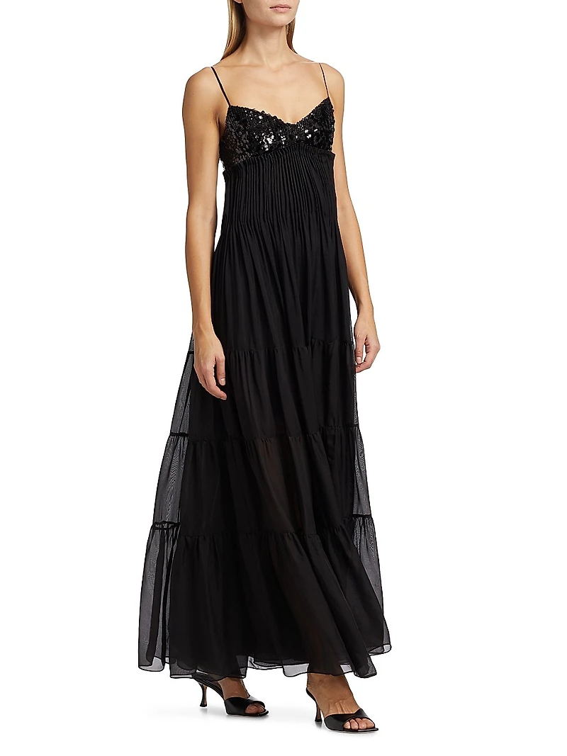 Tamar Embellished Chiffon Tiered Gown