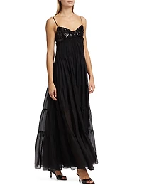 Tamar Embellished Chiffon Tiered Gown