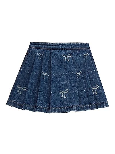 Little Girl's & Girl's Denim Bow Print Skirt