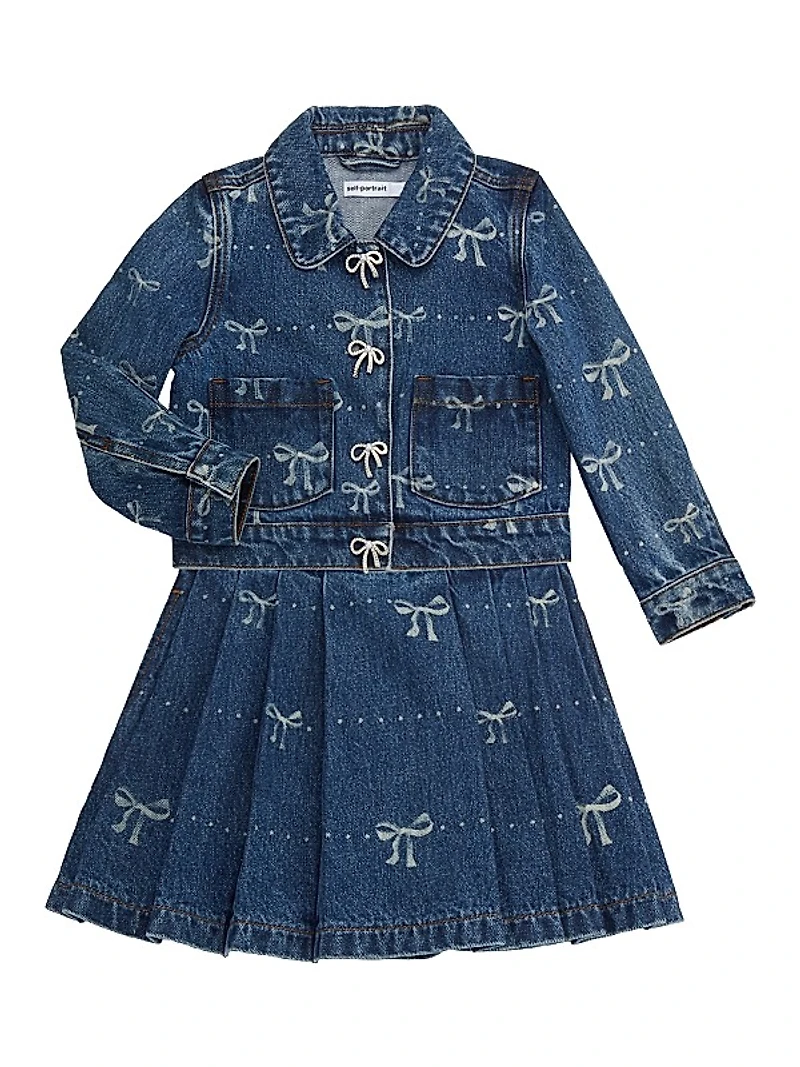 Little Girl's & Girl's Denim Bow Print Skirt