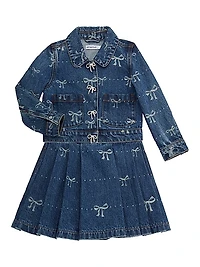 Little Girl's & Girl's Denim Bow Print Skirt