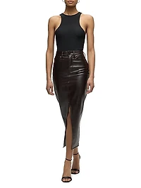 Reconstructed Faux Leather Midi-Skirt
