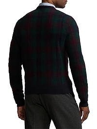Plaid Jacquard-Knit Cashmere Crewneck Sweater