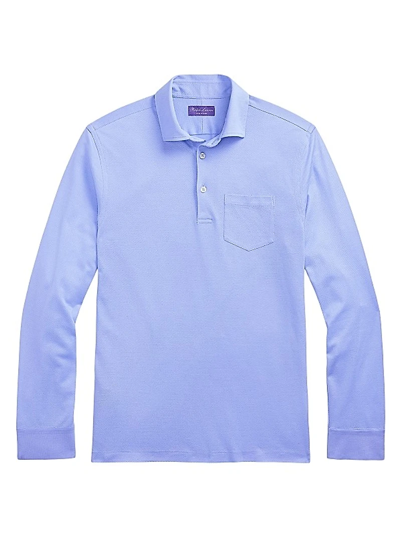 Piqué Cotton Long-Sleeve Polo Shirt