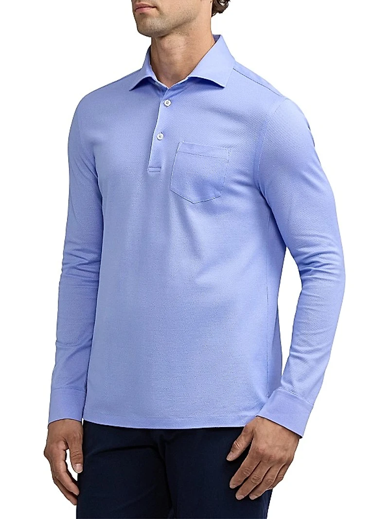 Piqué Cotton Long-Sleeve Polo Shirt