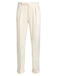 Double-Pleated Wool Garbadine Trousers