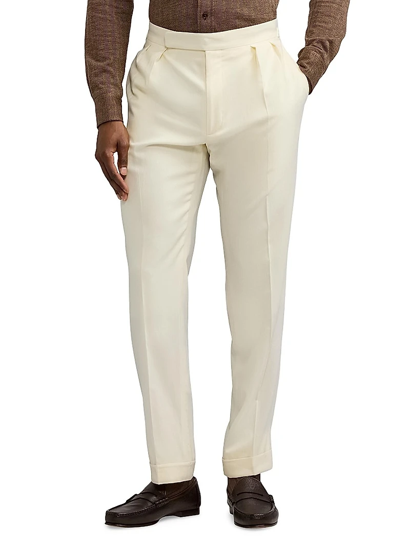 Double-Pleated Wool Garbadine Trousers