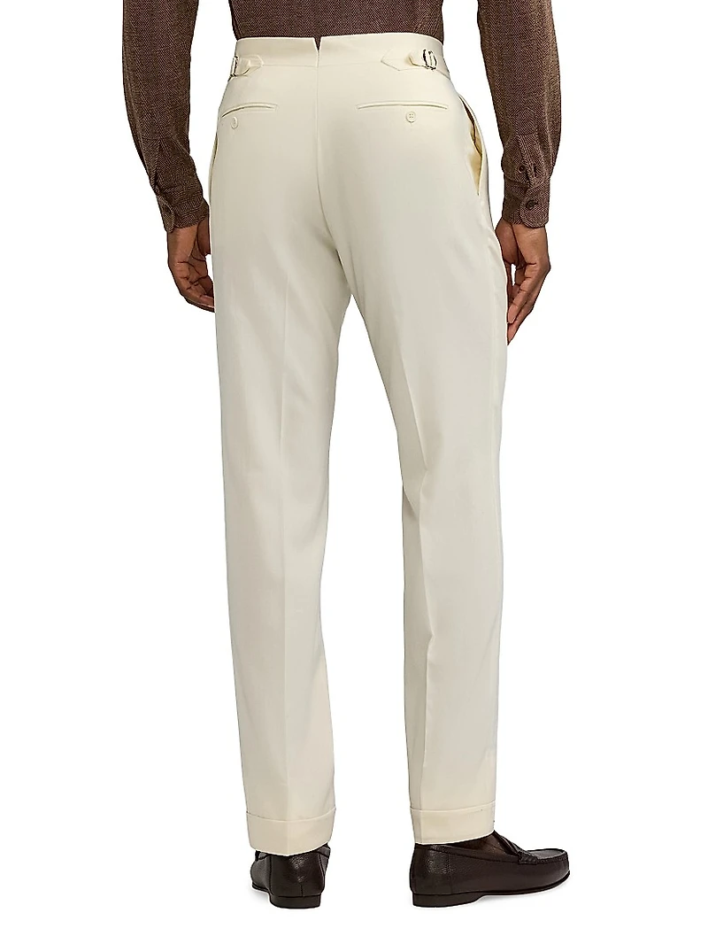 Double-Pleated Wool Garbadine Trousers