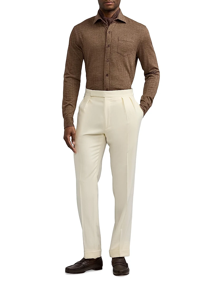 Double-Pleated Wool Garbadine Trousers