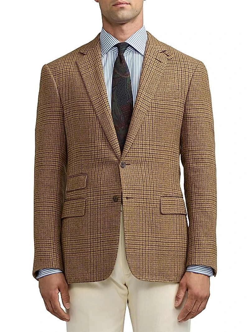 Kent Russel Plaid Single-Breasted Linen-Wool Sportcoat