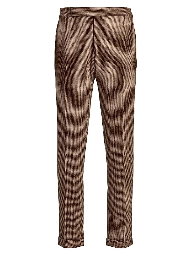 Houndstooth Wool-Blend Straight-Leg Trousers