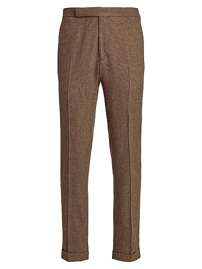 Houndstooth Wool-Blend Straight-Leg Trousers