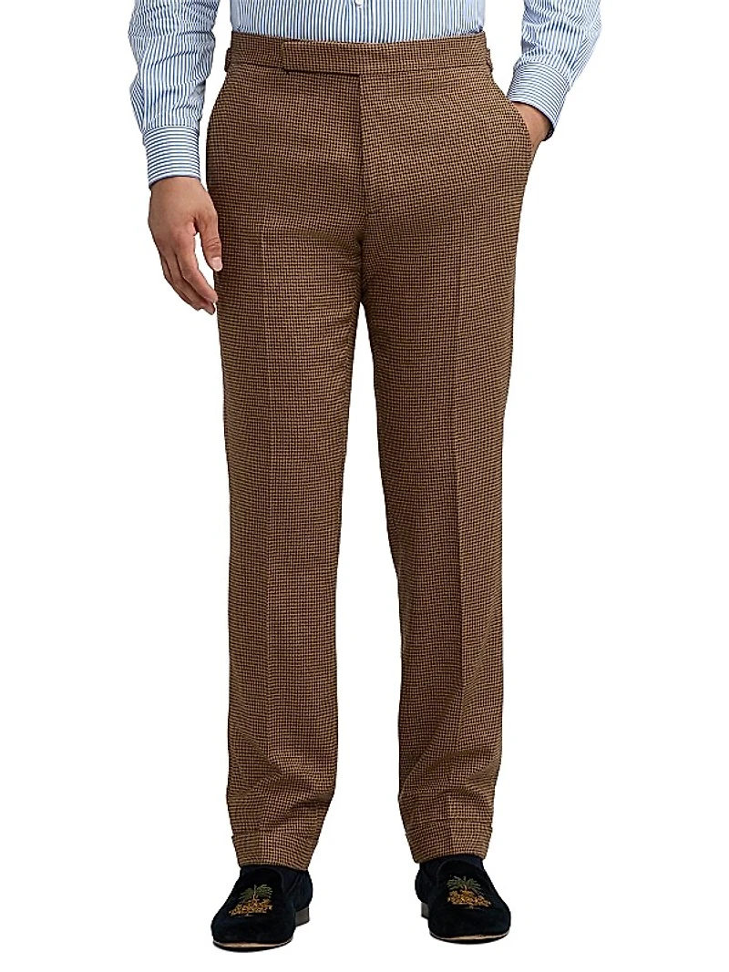 Houndstooth Wool-Blend Straight-Leg Trousers