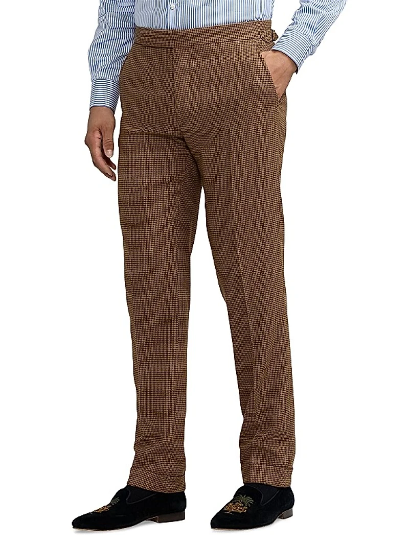 Houndstooth Wool-Blend Straight-Leg Trousers