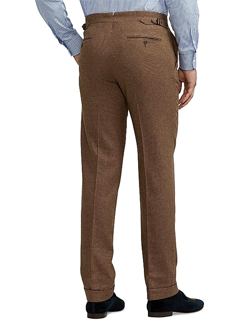 Houndstooth Wool-Blend Straight-Leg Trousers