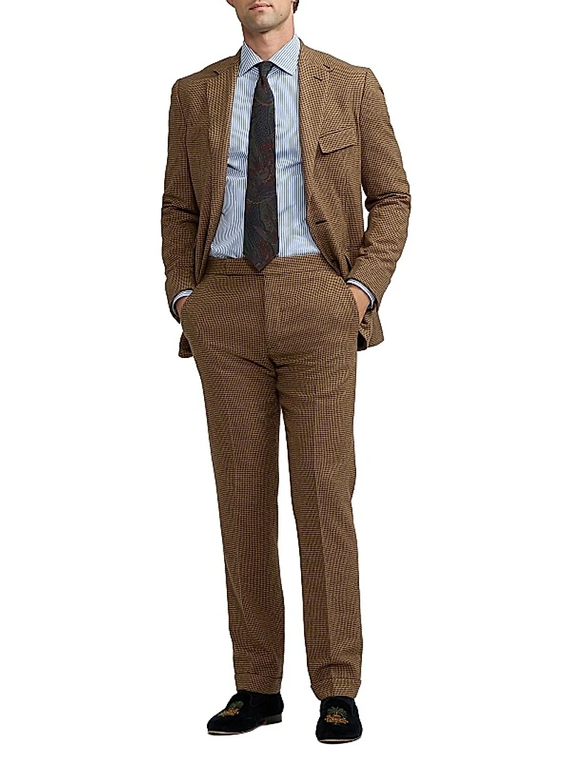 Houndstooth Wool-Blend Straight-Leg Trousers