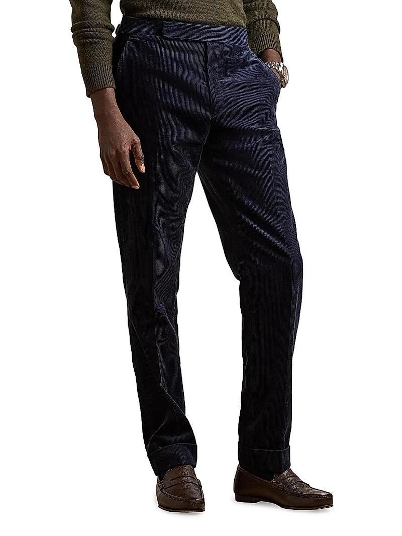 Corduroy Mid-Rise Straight-Leg Pants
